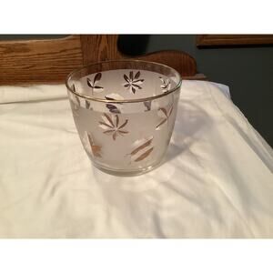 Frosted Glass Golden Foliage Ice Bucket‎ Frosted Gold Leaves MCM